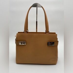 Salvatore Ferragamo Gantsini Handbag S Bag 2way Brown Natural Leather